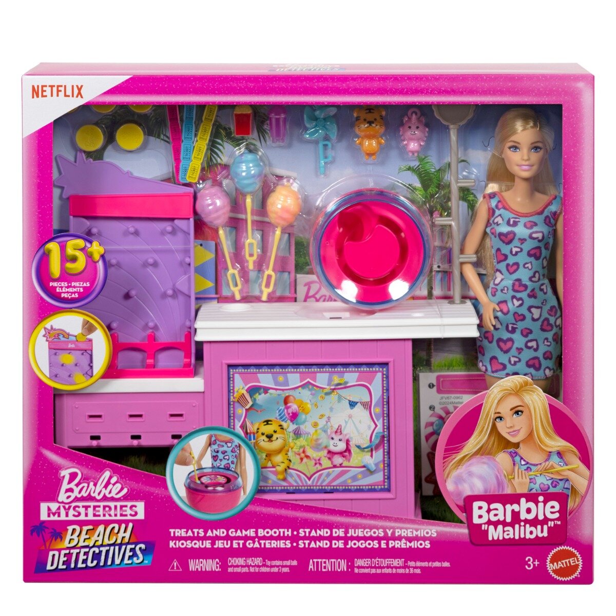 Barbie Set de joaca cu papusa Malibu Mysteries Beach Detectives Cotton Candy JFV67