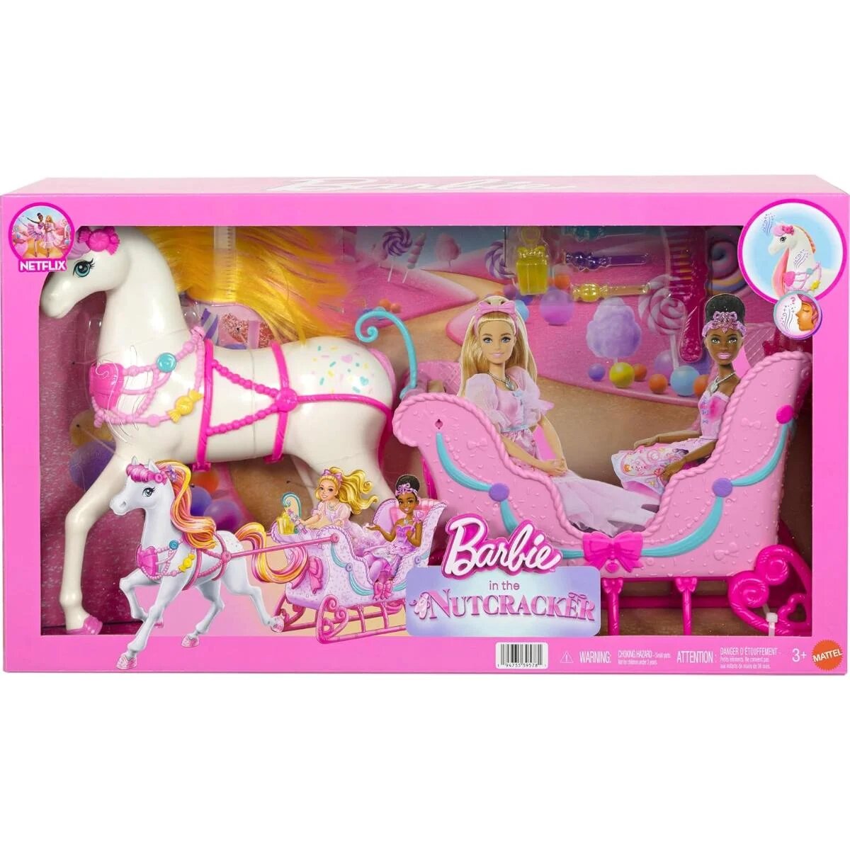 Barbie Set de joaca in The Nutcracker Land Of Sweets Horse & Sled JNH63