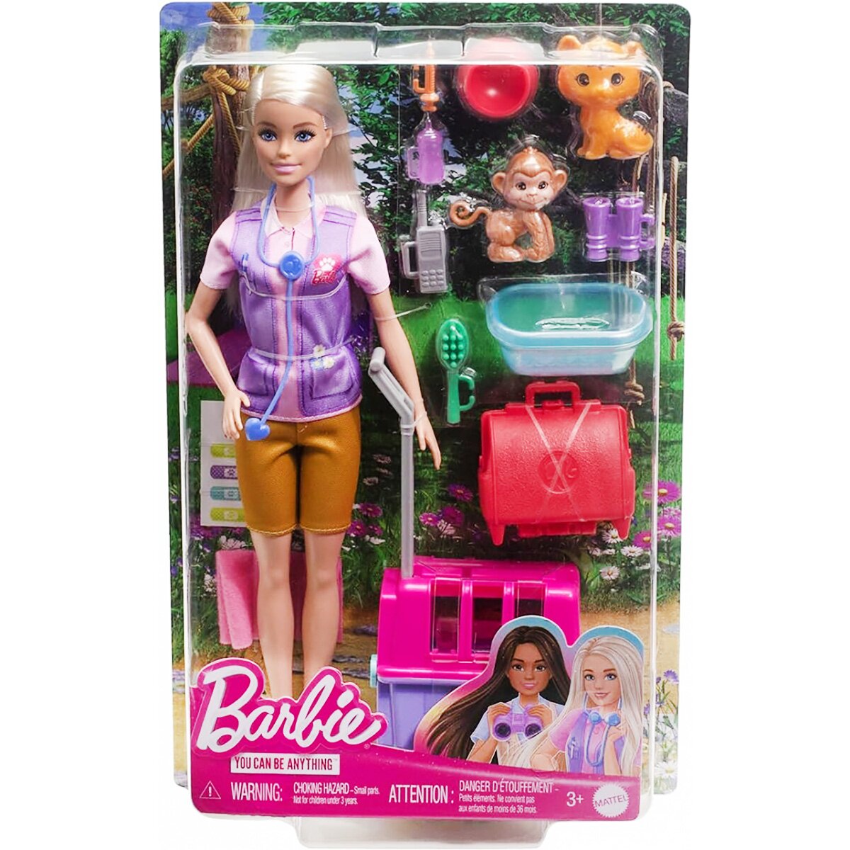 Barbie Set papusa cu 2 animalute din jungla Wildlife Rescuer HRG50
