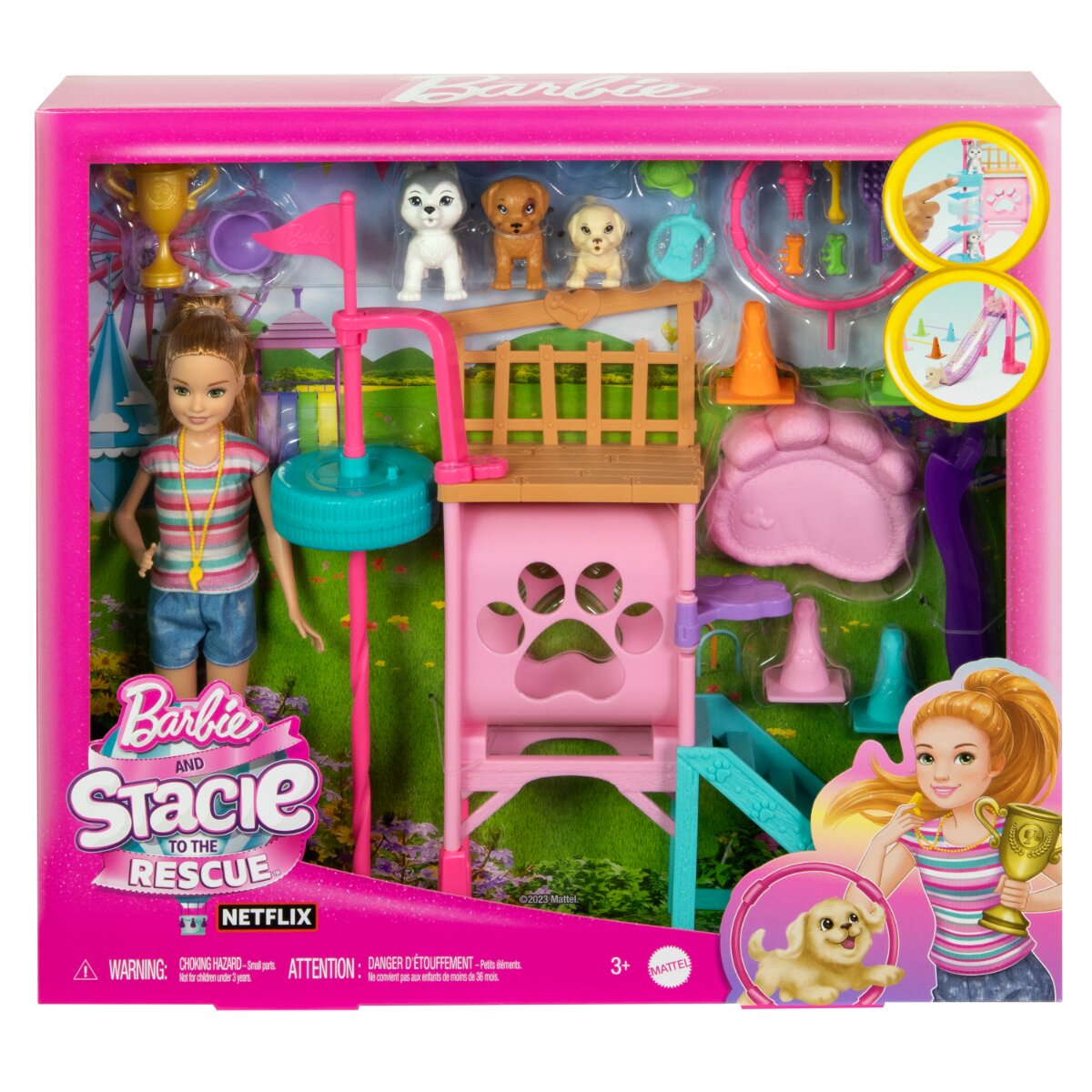 Barbie Set papusa cu 3 catelusi si accesorii Stacie to the Rescue HRM10
