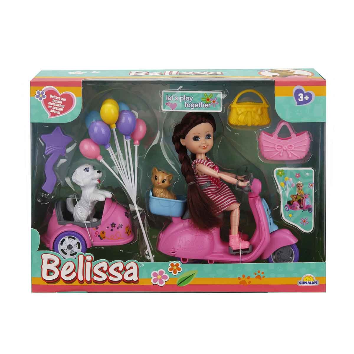 Belissa Set de joaca papusa pe scuter si animalutele dragute Roz