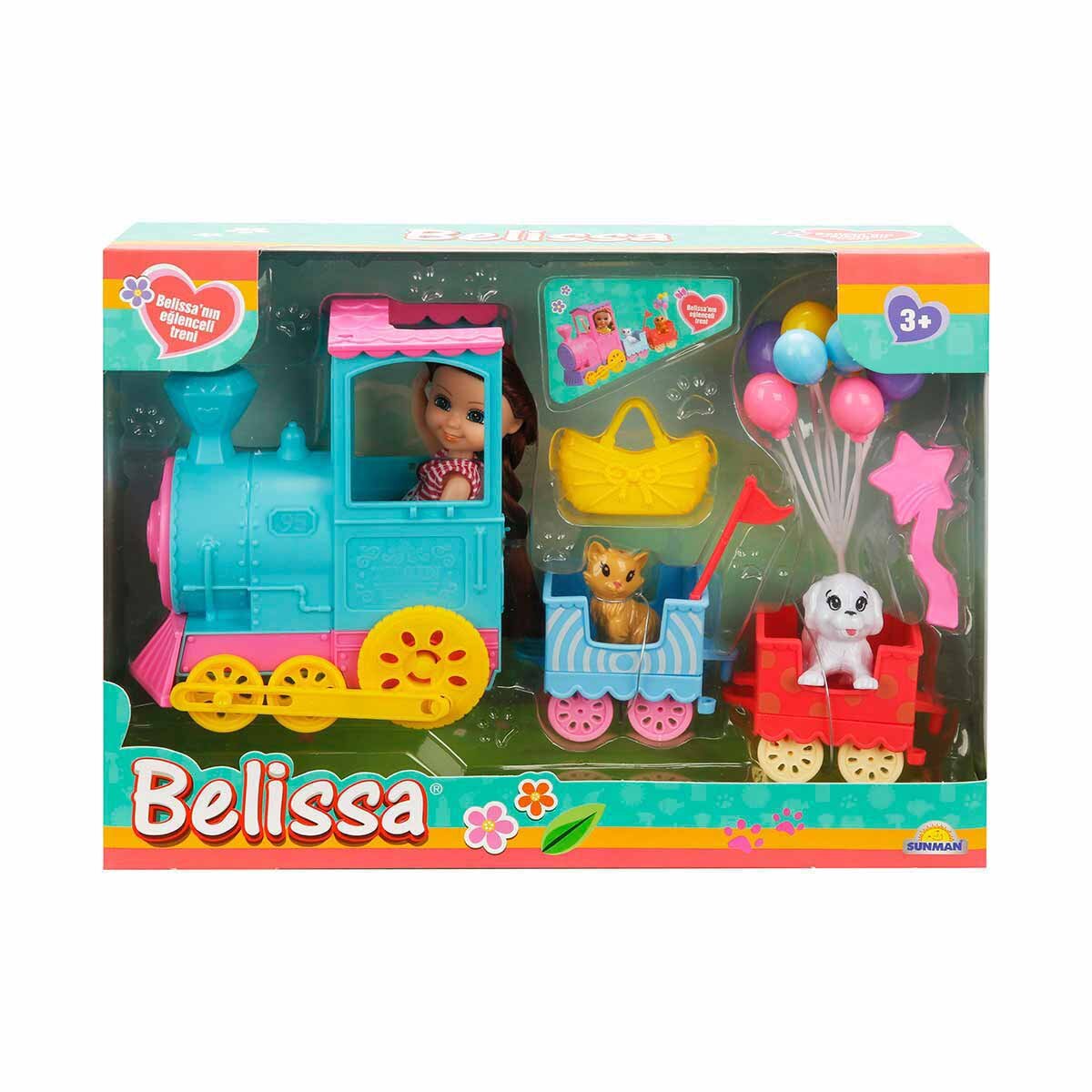 Belissa Set de joaca papusa Trenul si animalutele dragute Bleu