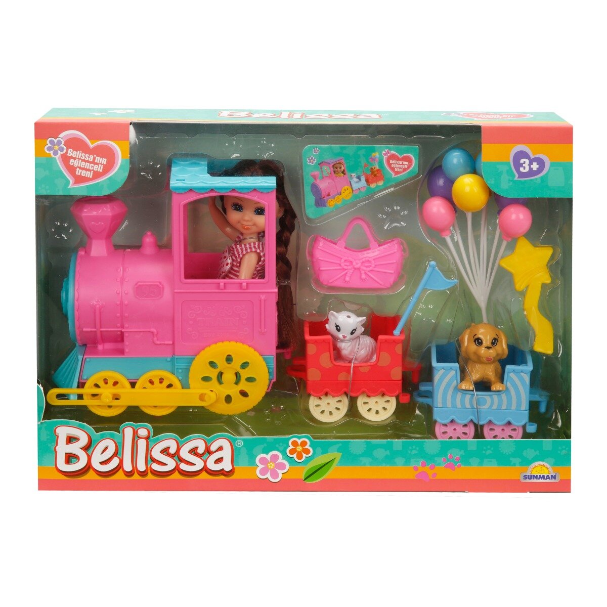 Belissa Set de joaca papusa Trenul si animalutele dragute Roz