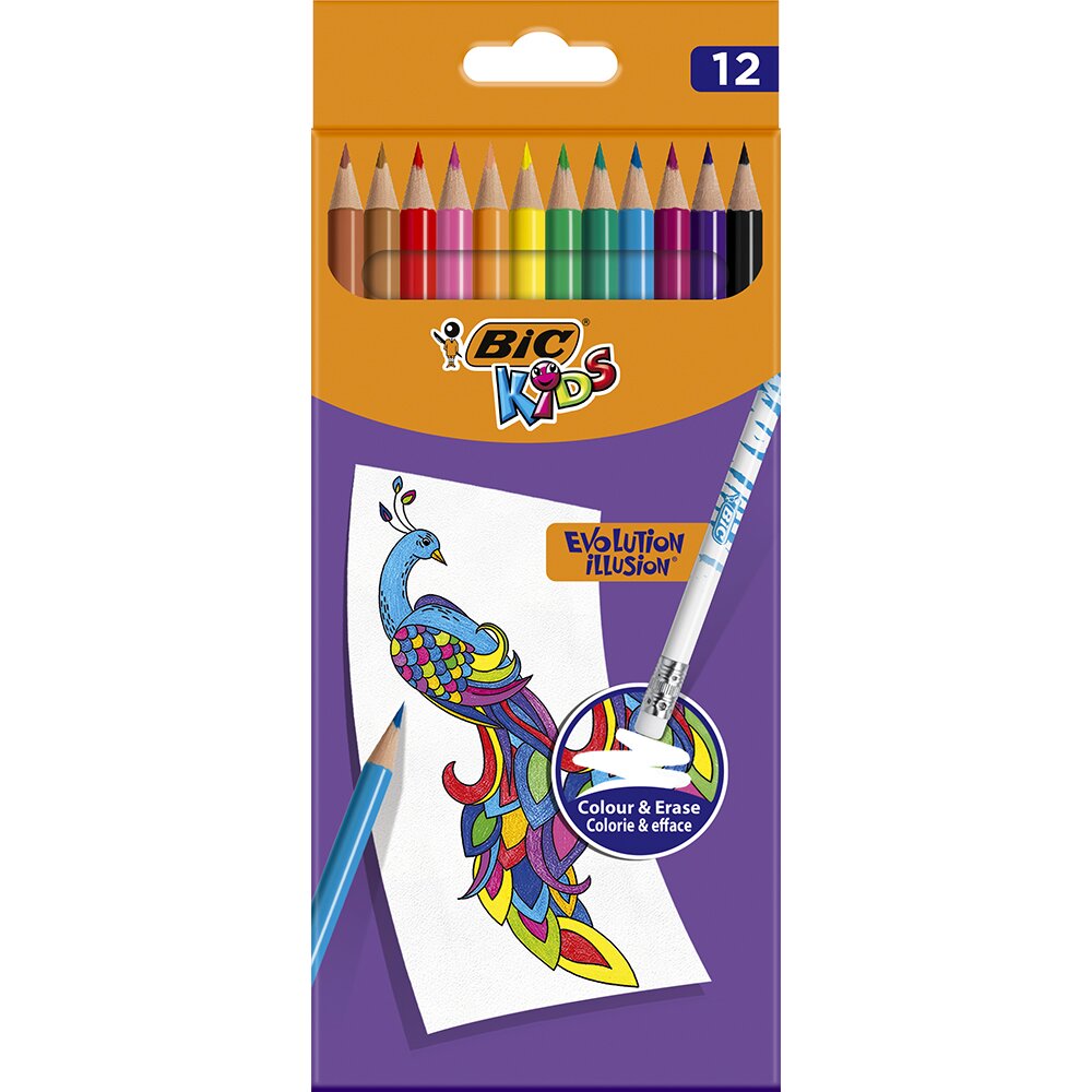 Bic Creioane colorate cu guma de sters Evolution Illusion 12 culori