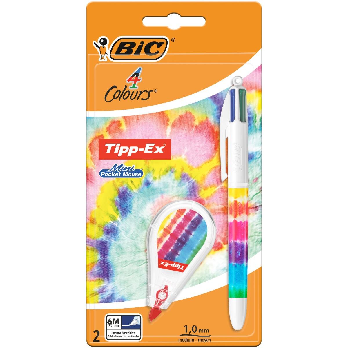 Bic Pix cu 4 culori si banda corectoare Tie Dye