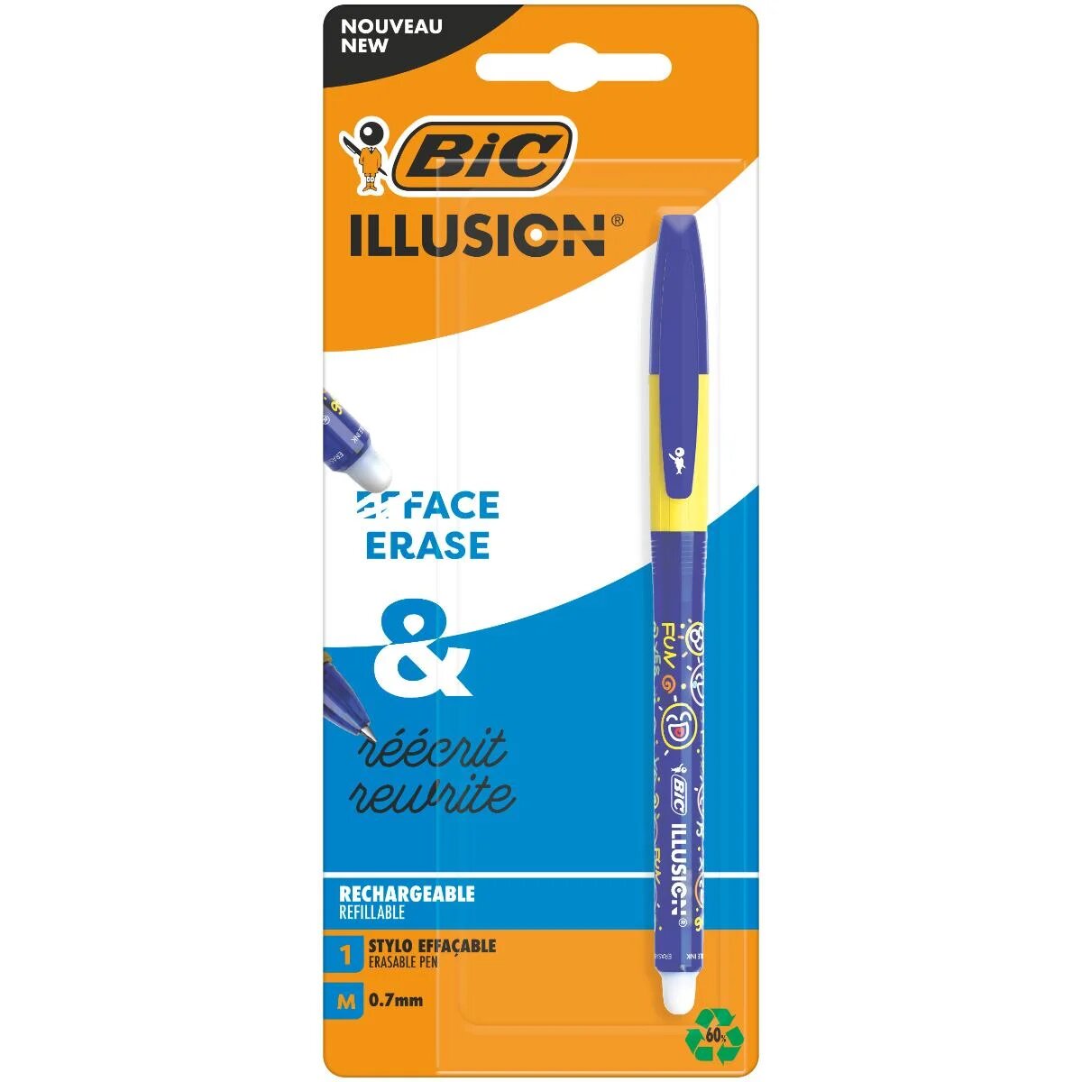 Bic Pix Roller cu gel si radiera Illusion Reincarcabil 0.7 mm