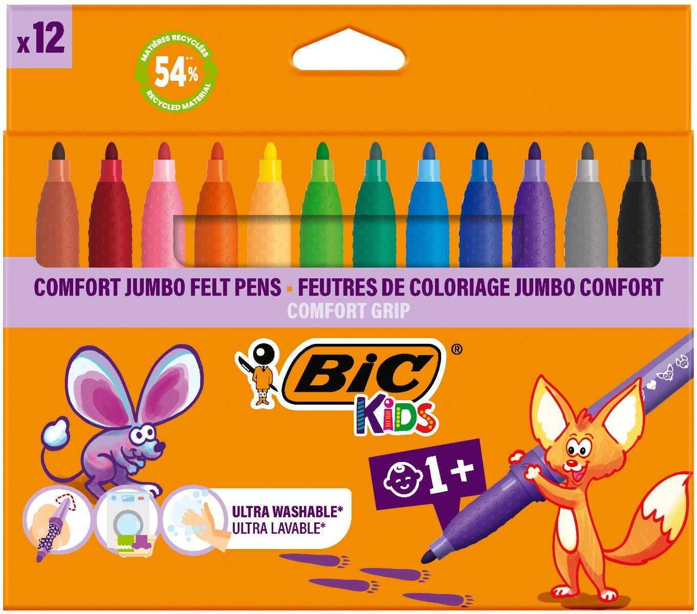 Bic Set 12 markere de colorat Kids Confort Jumbo 45mm
