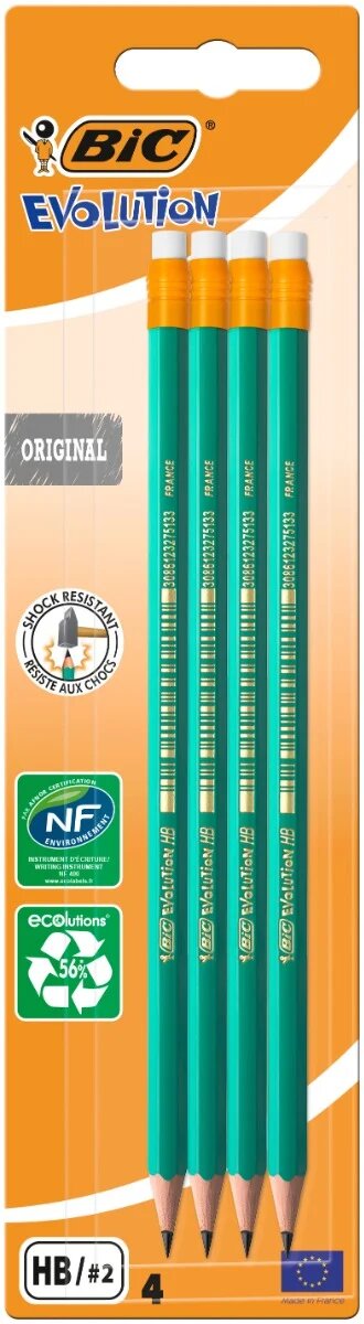 Bic Set 4 creioane cu radiera Grafit Eco Evolution HB 2