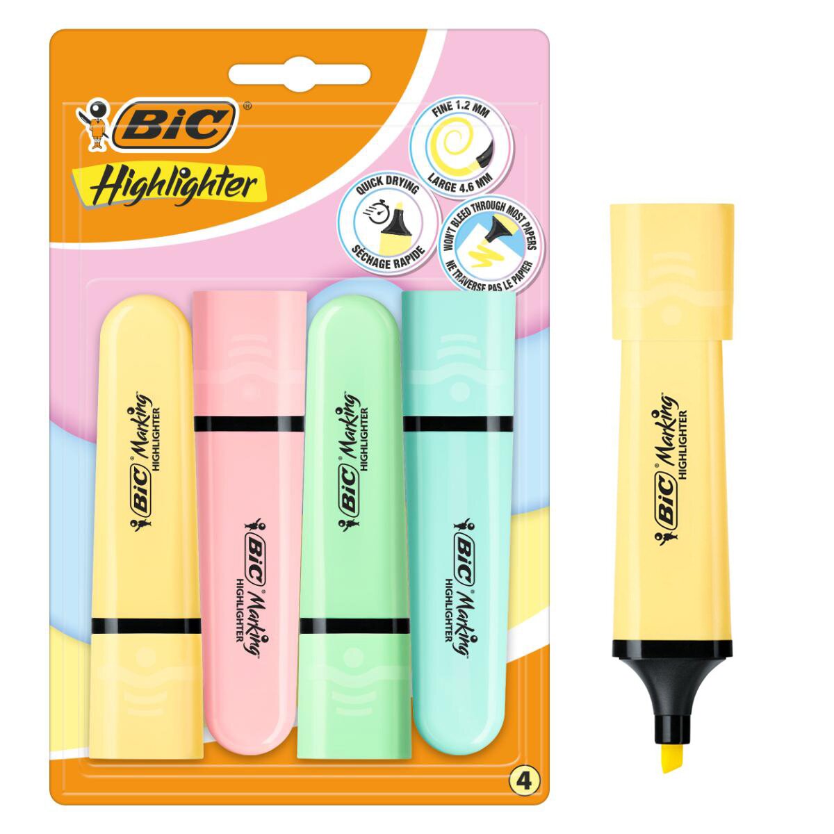 Bic Set 4 evidentiatoare cu varf modular Pastel