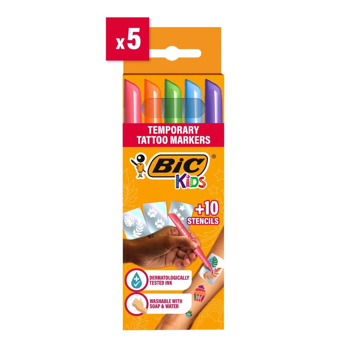 Bic Set 5 markere si 10 sabloane pentru tatuaje temporare Kids