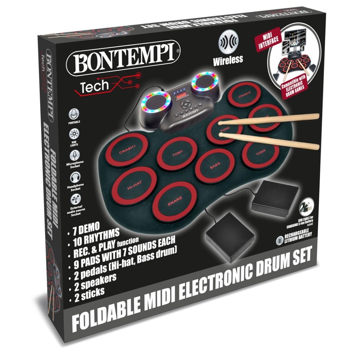 Bontempi Set de tobe electronice portabile si pliabile Tech