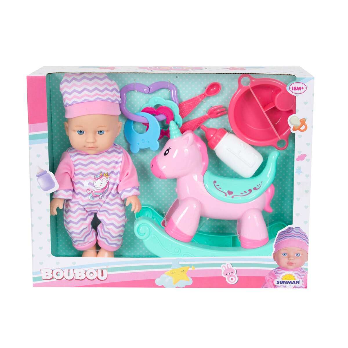 BouBou Papusa bebelus cu balansoar si accesorii 30 cm