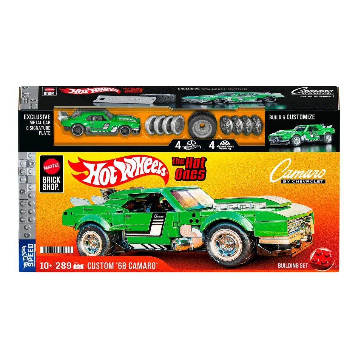 Brick Shop Set de constructie si masina metalica Hot Wheels 68 Chevrolet Camaro 289 piese JFT16