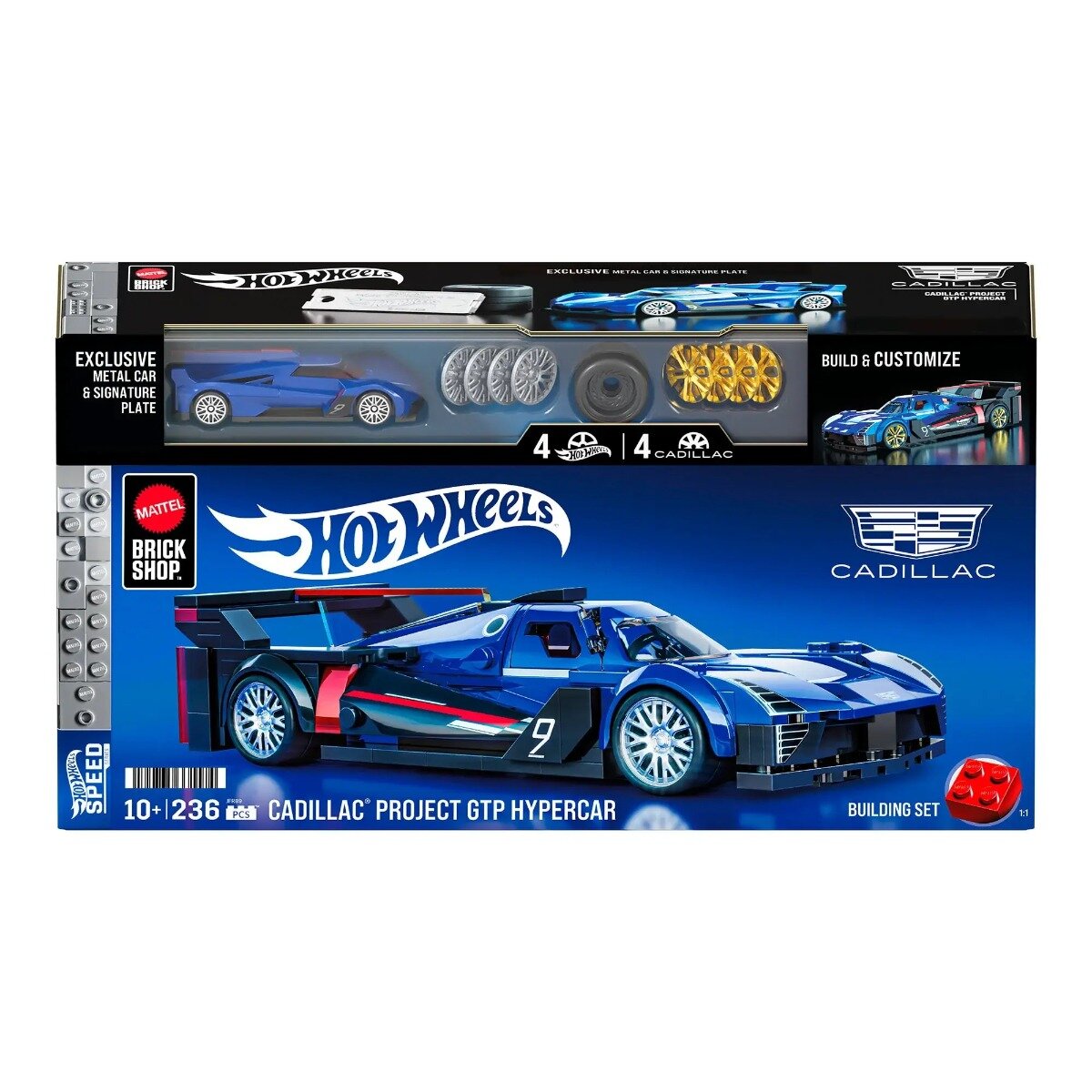 Brick Shop Set de constructie si masina metalica Hot Wheels Cadillac Project GTP Hypercar 236 piese JFR89