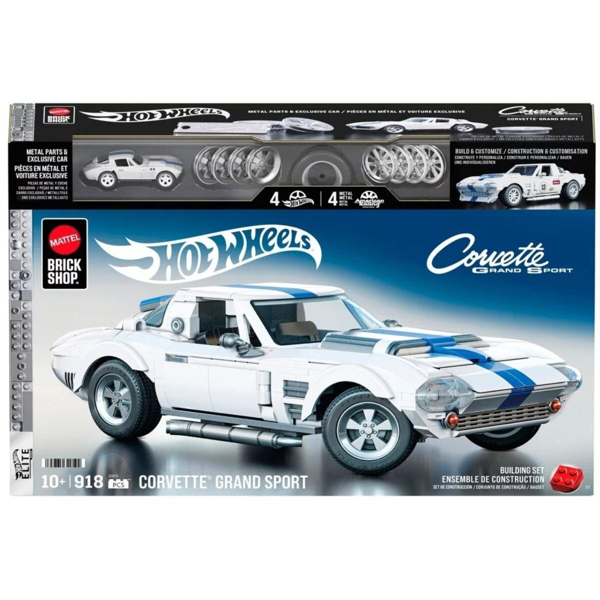 Brick Shop Set de constructie si masina metalica Hot Wheels Corvette Grand Sport 918 piese JGR31