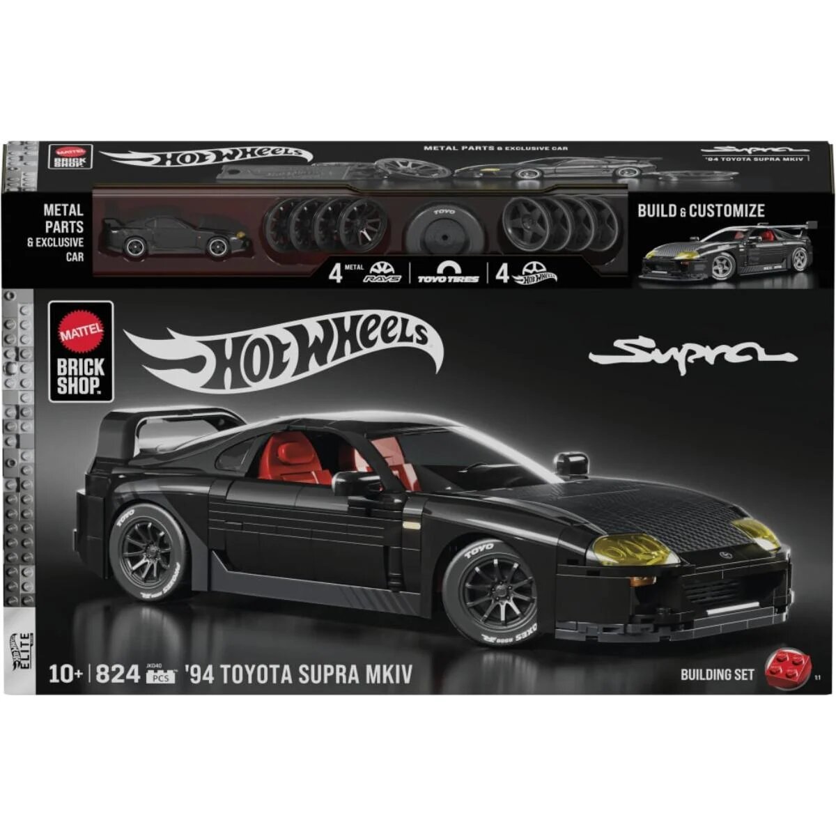 Brick Shop Set de constructie si masina metalica Hot Wheels Elite Series ‘94 Toyota Supra MKIV JKG40