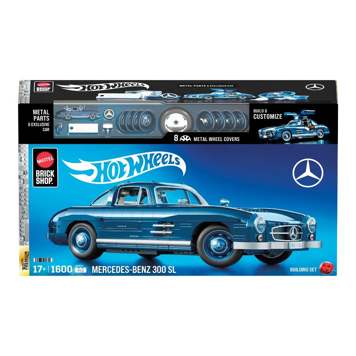 Brick Shop Set de constructie si masina metalica Hot Wheels Mercedes Benz 300 SL HWW25