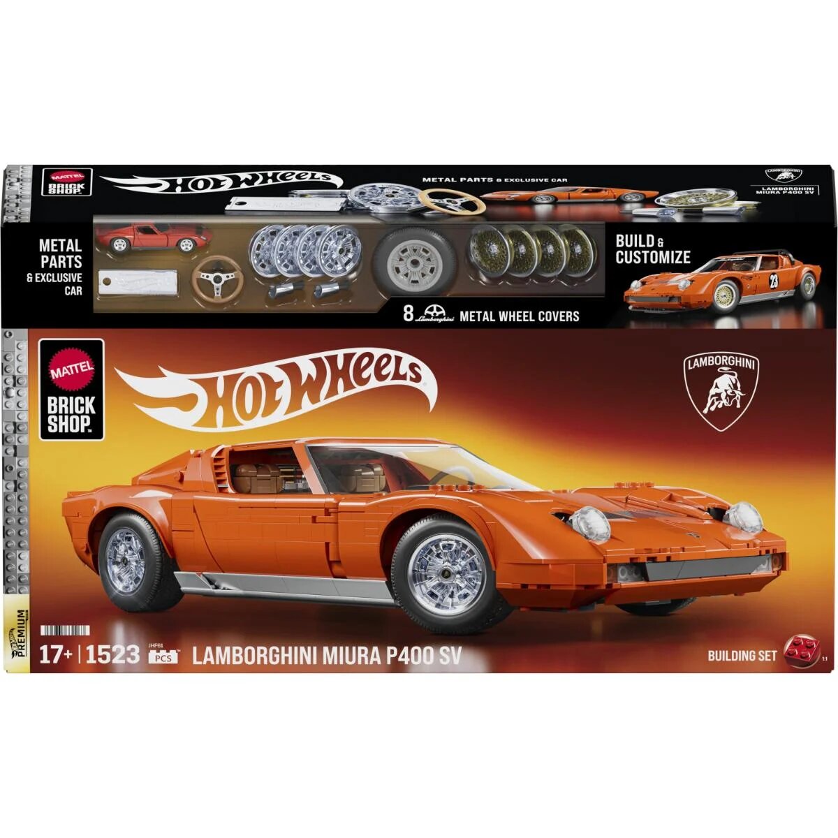 Brick Shop Set de constructie si masinuta Hot Wheels '71 Lamborghini Miura P400 SV JHF61