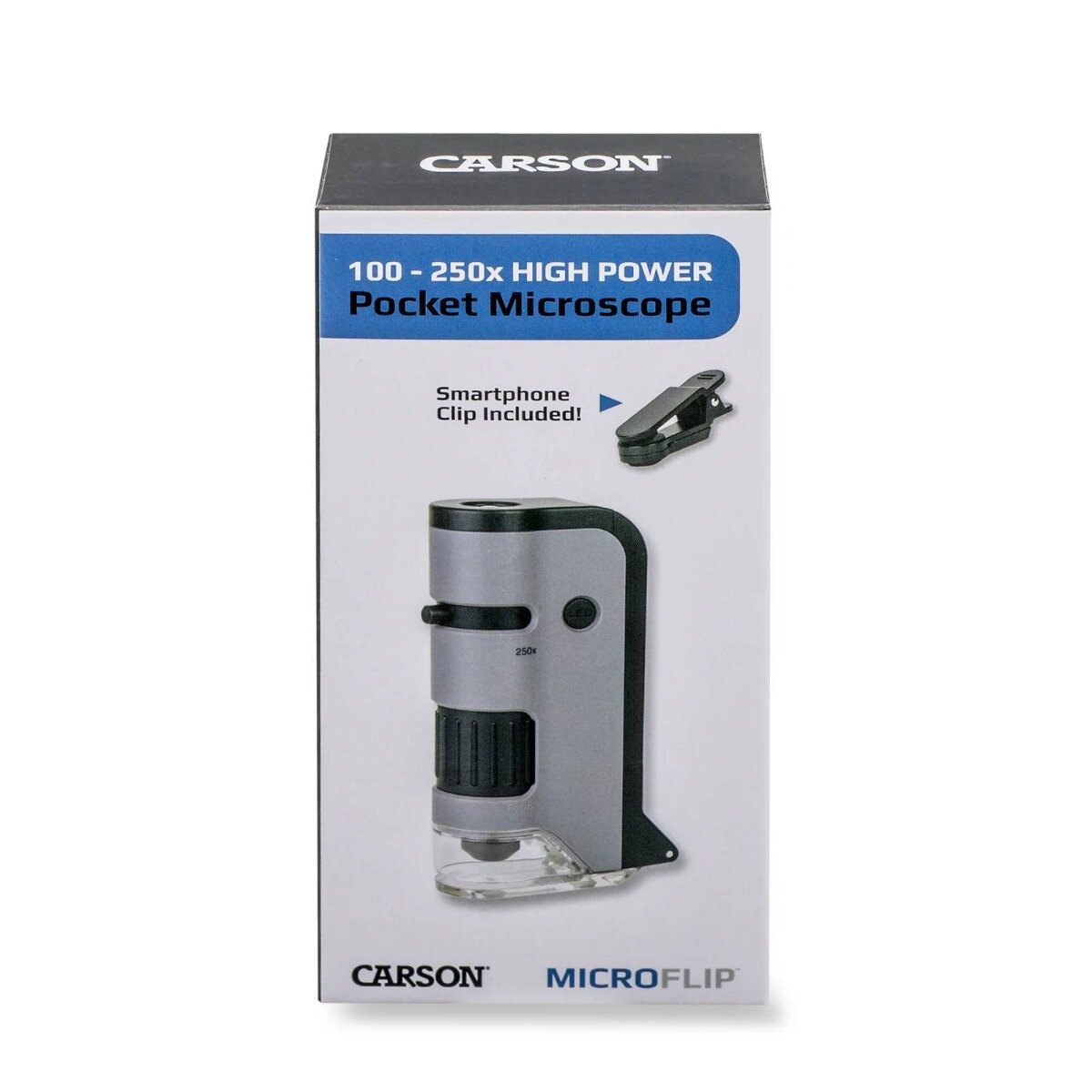 Carson Microscop portabil cu LED si UV cu adaptor de smartphone marire 100-250x MicroFlip