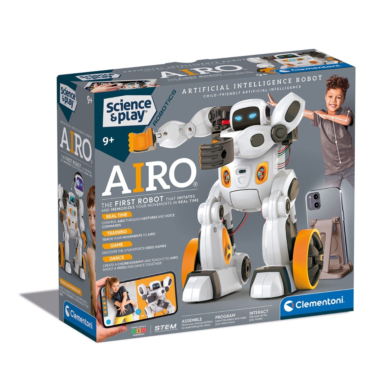 CLEMENTONI Kit de constructie Robot interactiv AIRO 80 piese