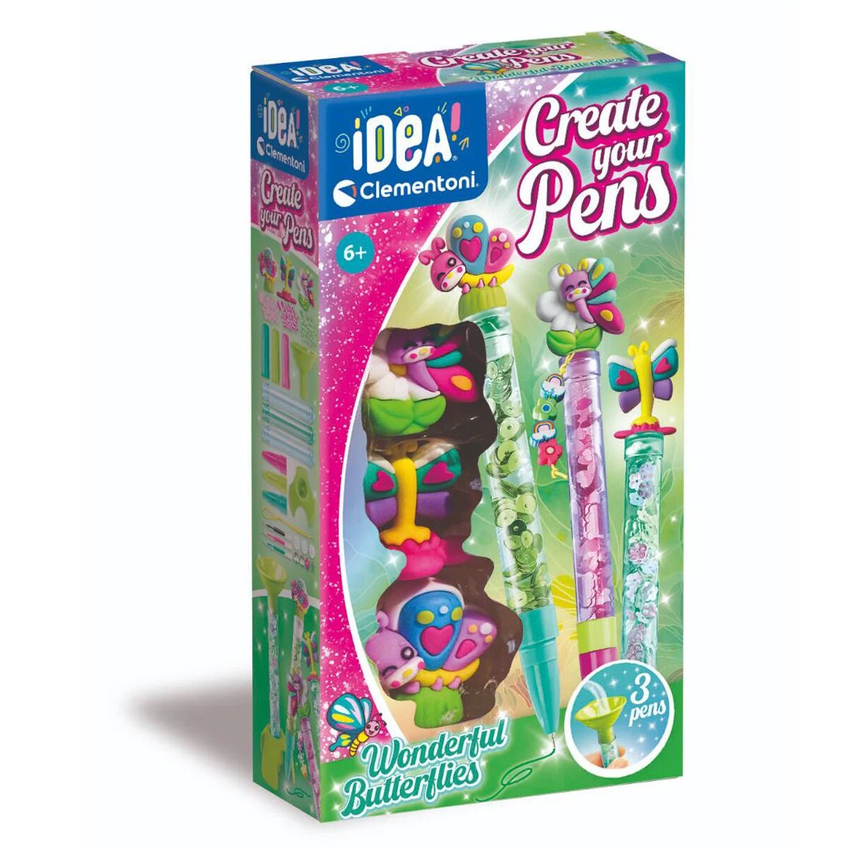 CLEMENTONI Set de creat 3 pixuri Idea Wonderful Butterflies