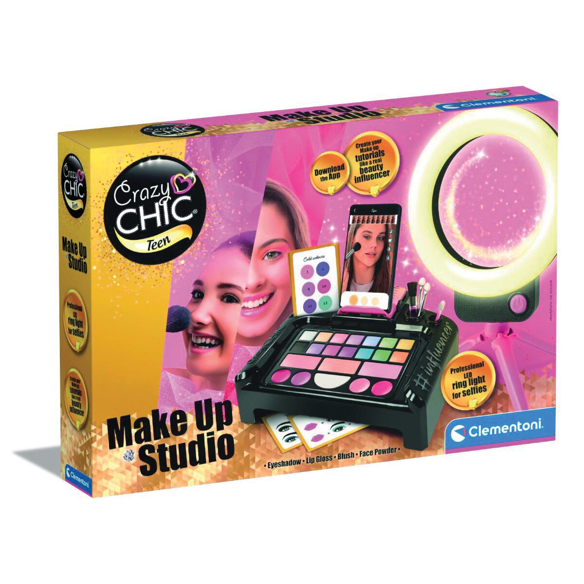 CLEMENTONI Studioul de make-up cu lampa LED Crazy Chic Beauty Influencer