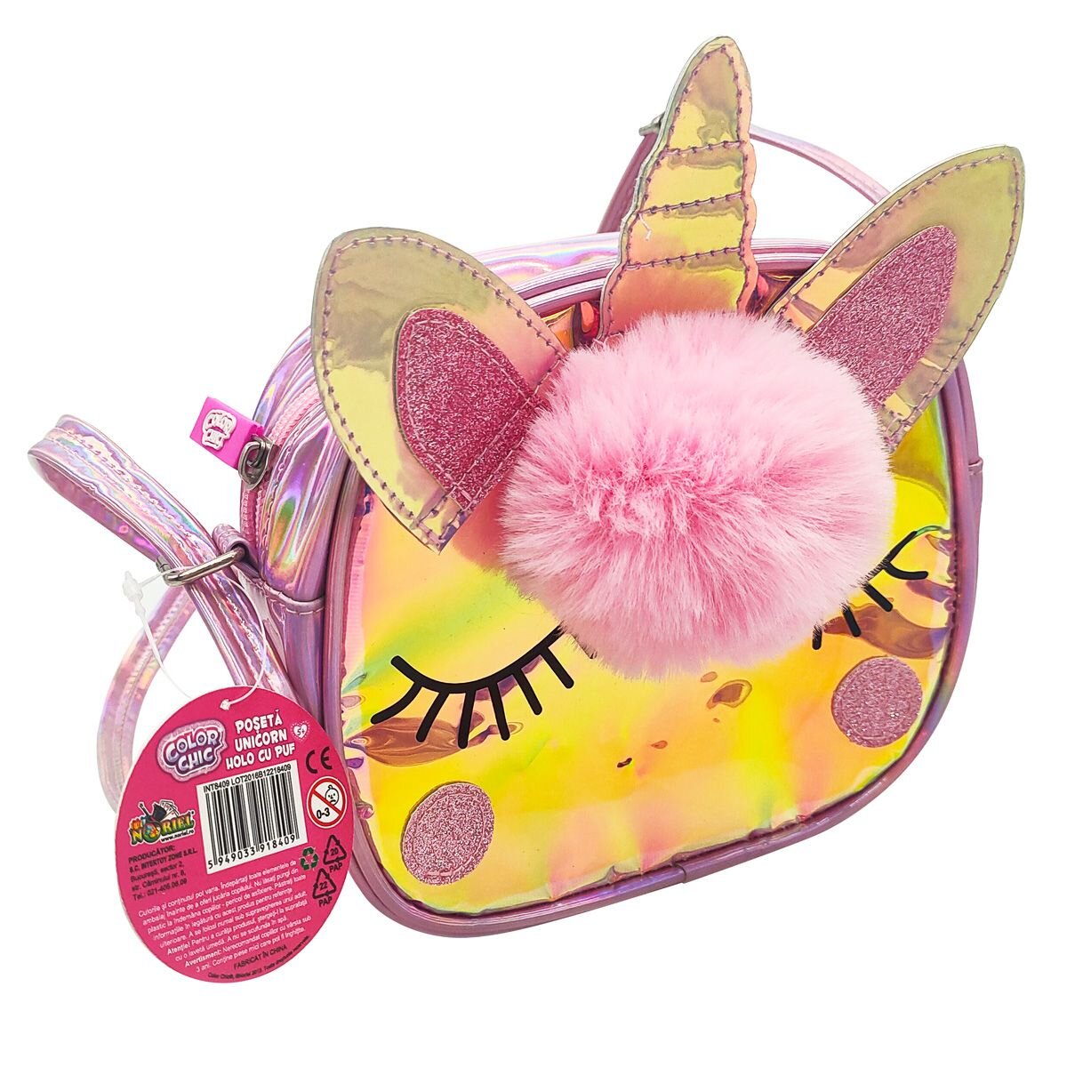 Color Chic Poseta unicorn h Holo cu puf