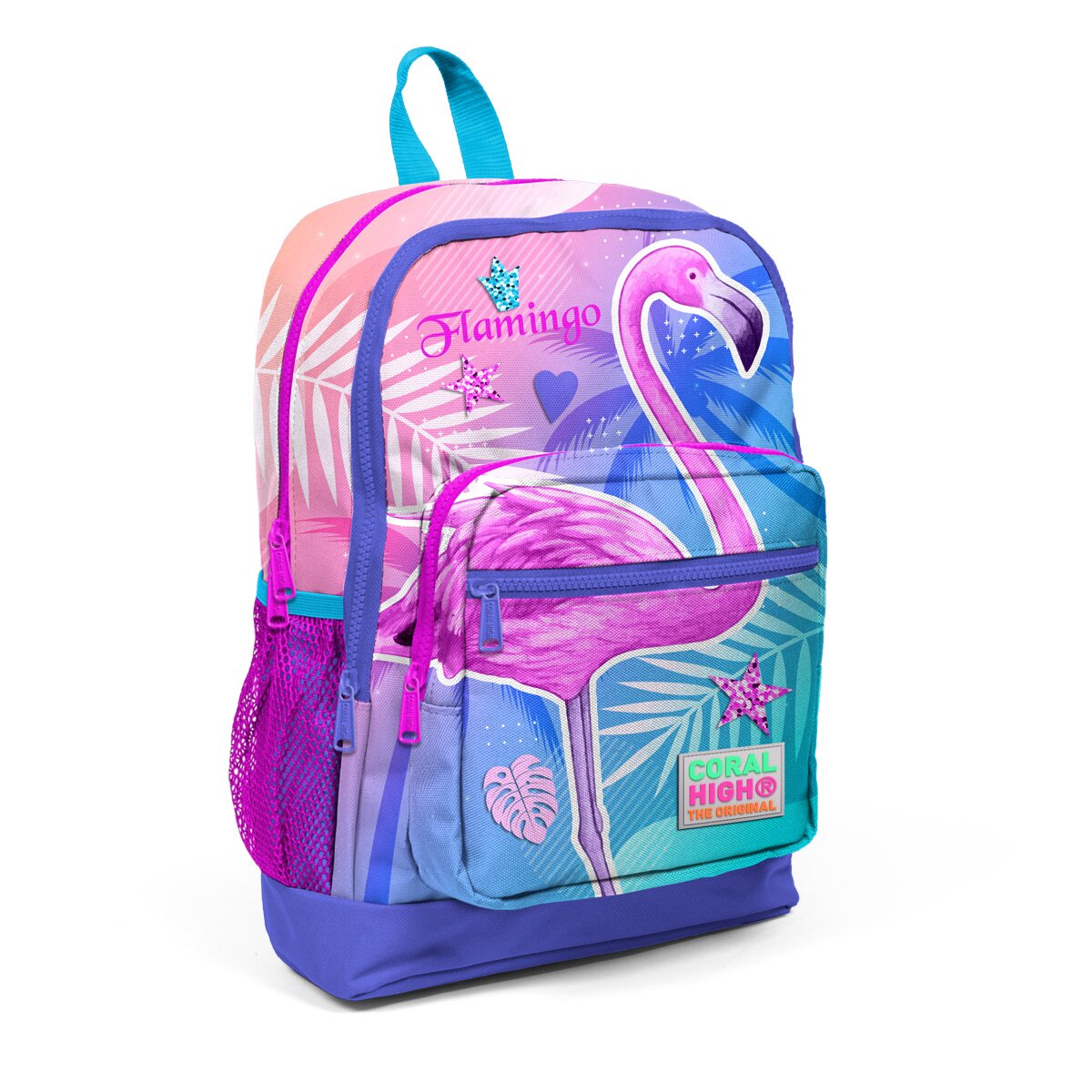 Coral High Ghiozdan cu 4 compartimente model flamingo