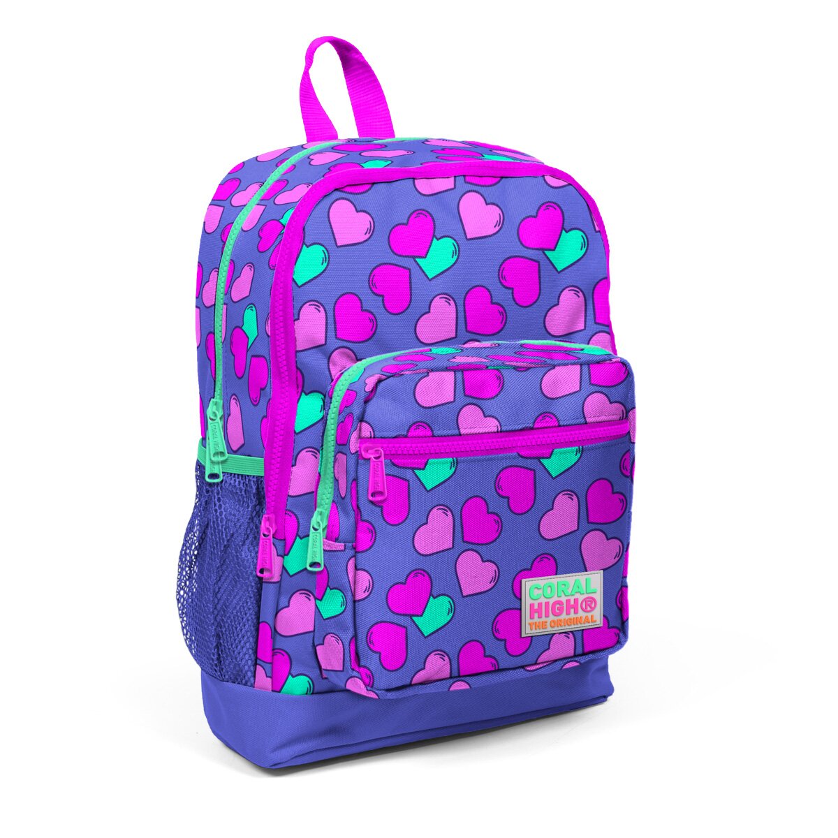 Coral High Ghiozdan cu 4 compartimente model inimioare
