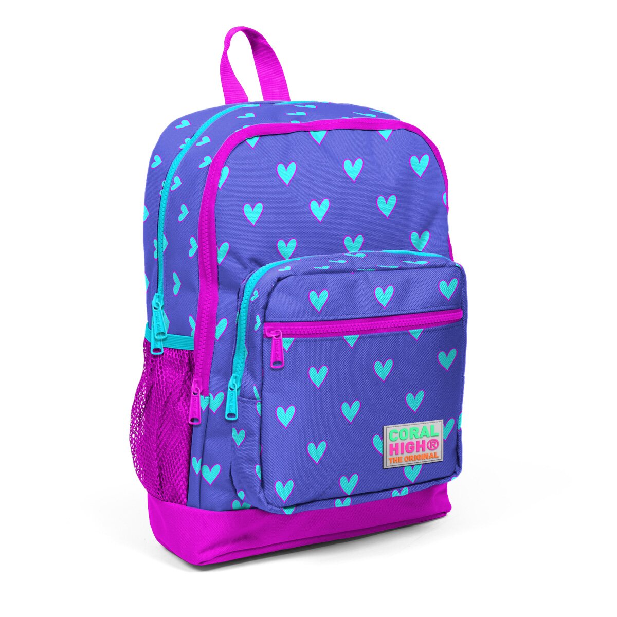 Coral High Ghiozdan cu 4 compartimente model inimioare albastre