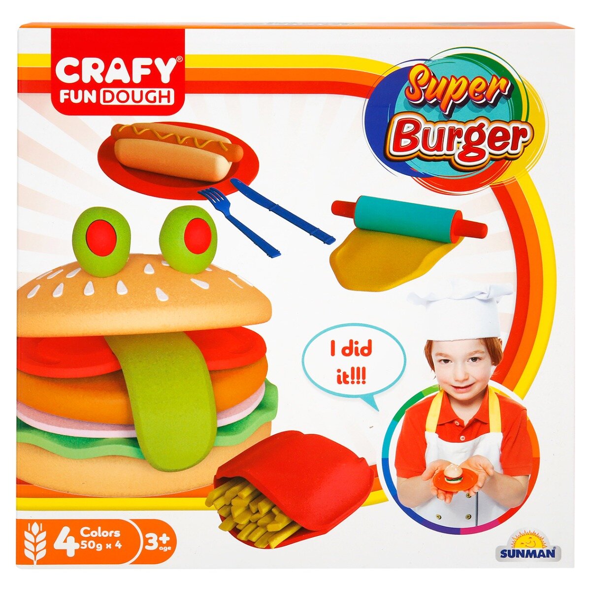 Crafy Set de modelare Super Burger din plastilina 12 piese
