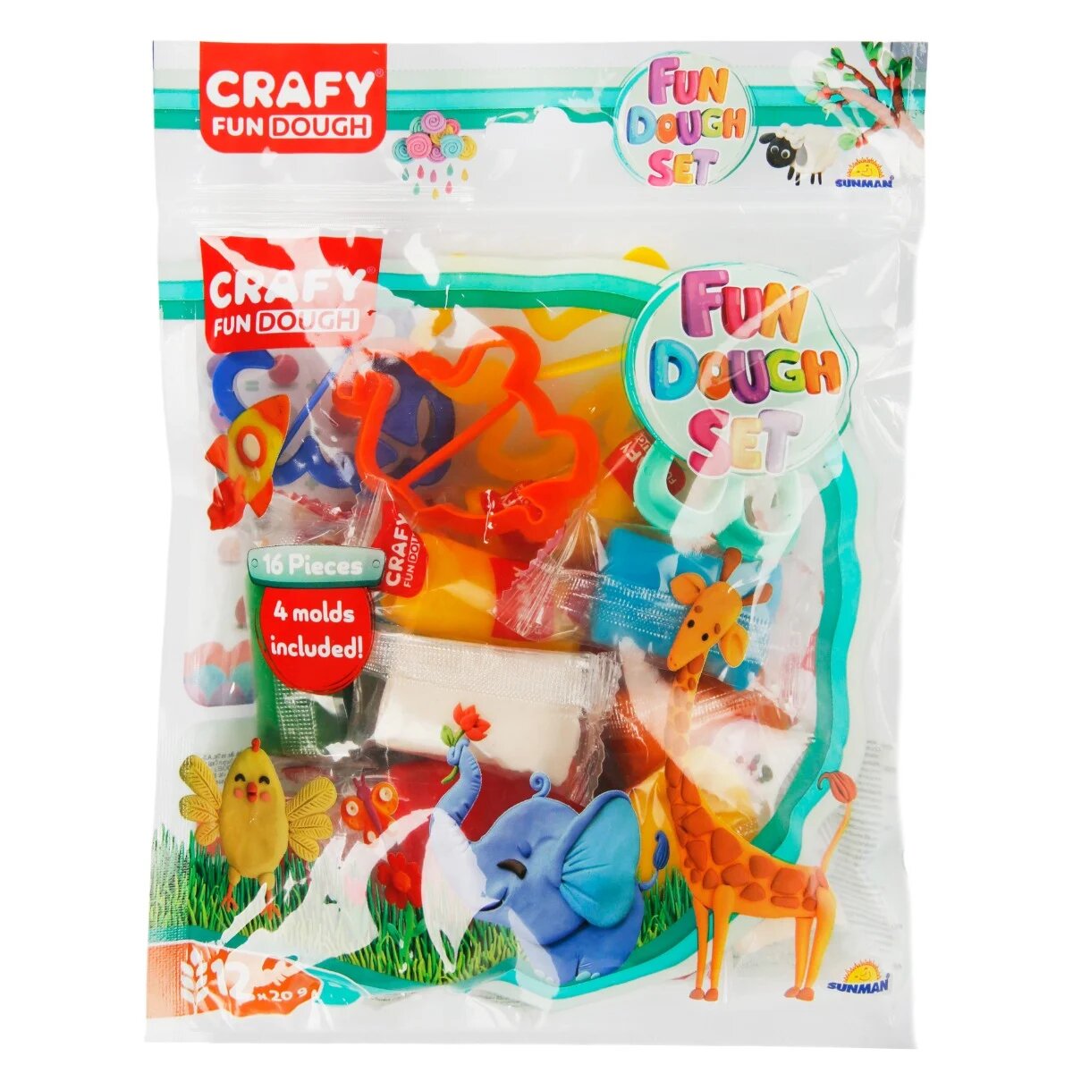 Crafy Set plastilina cu 4 forme de modelat 12 piese
