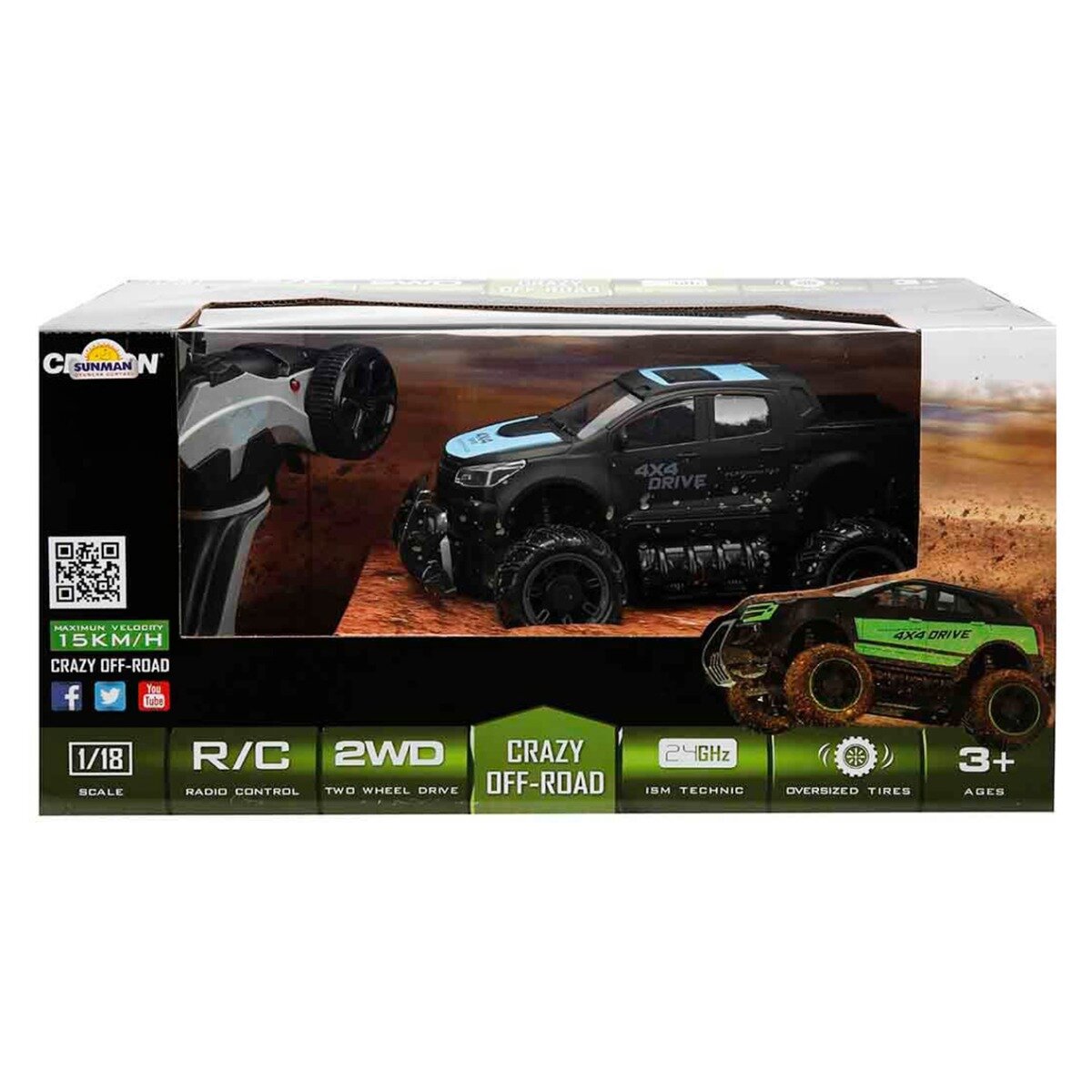 Crazon Masina de teren cu telecomanda Crazy Off-Road 1:18 Negru-Albastru