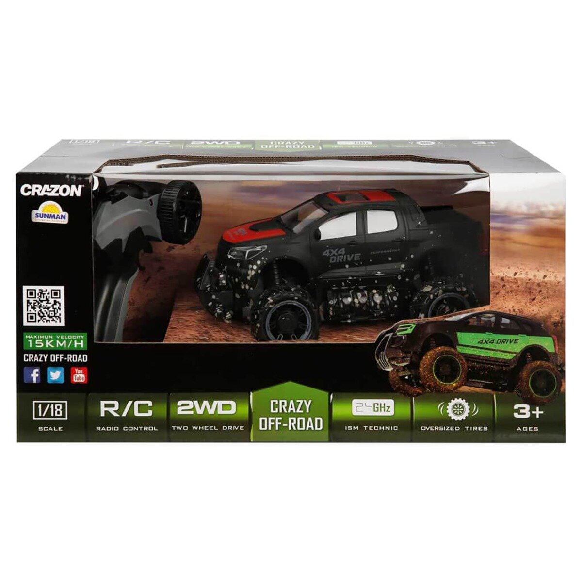 Crazon Masina de teren cu telecomanda Crazy Off-Road 1:18 Negru-Rosu
