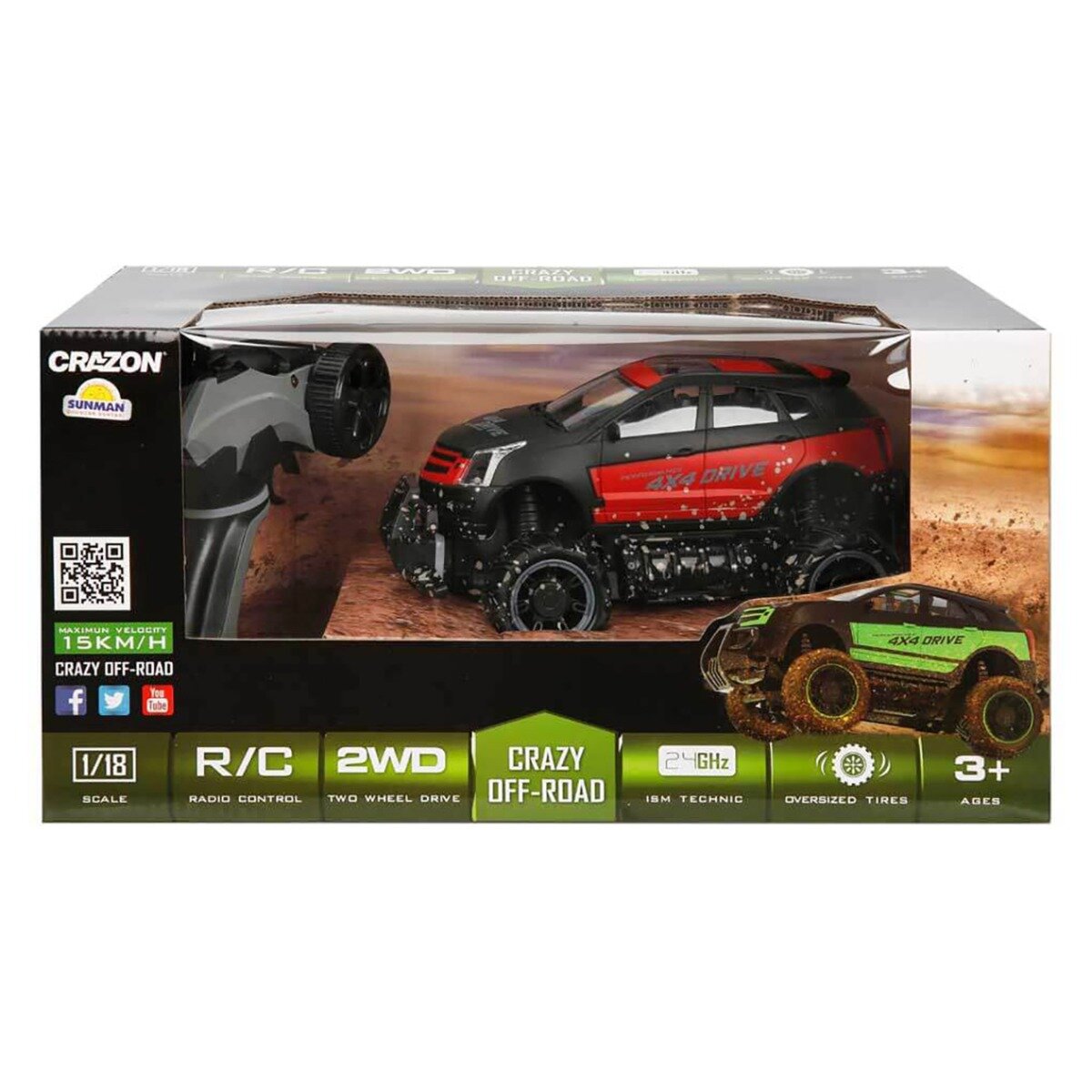 Crazon Masina de teren cu telecomanda Crazy Off-Road 1:18 Rosu-Negru