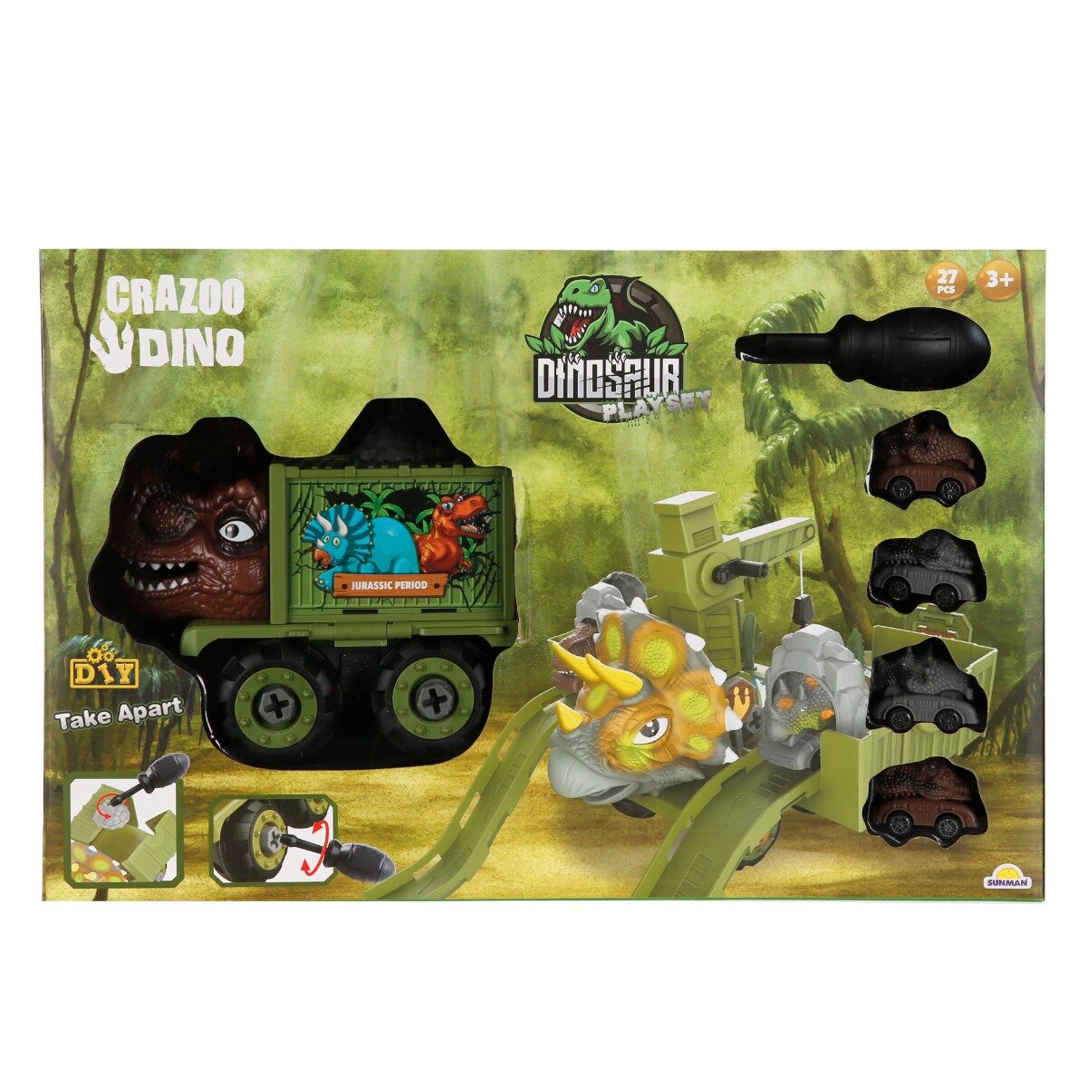 Crazoo Set de joaca cu vehicule Dino 27 de piese