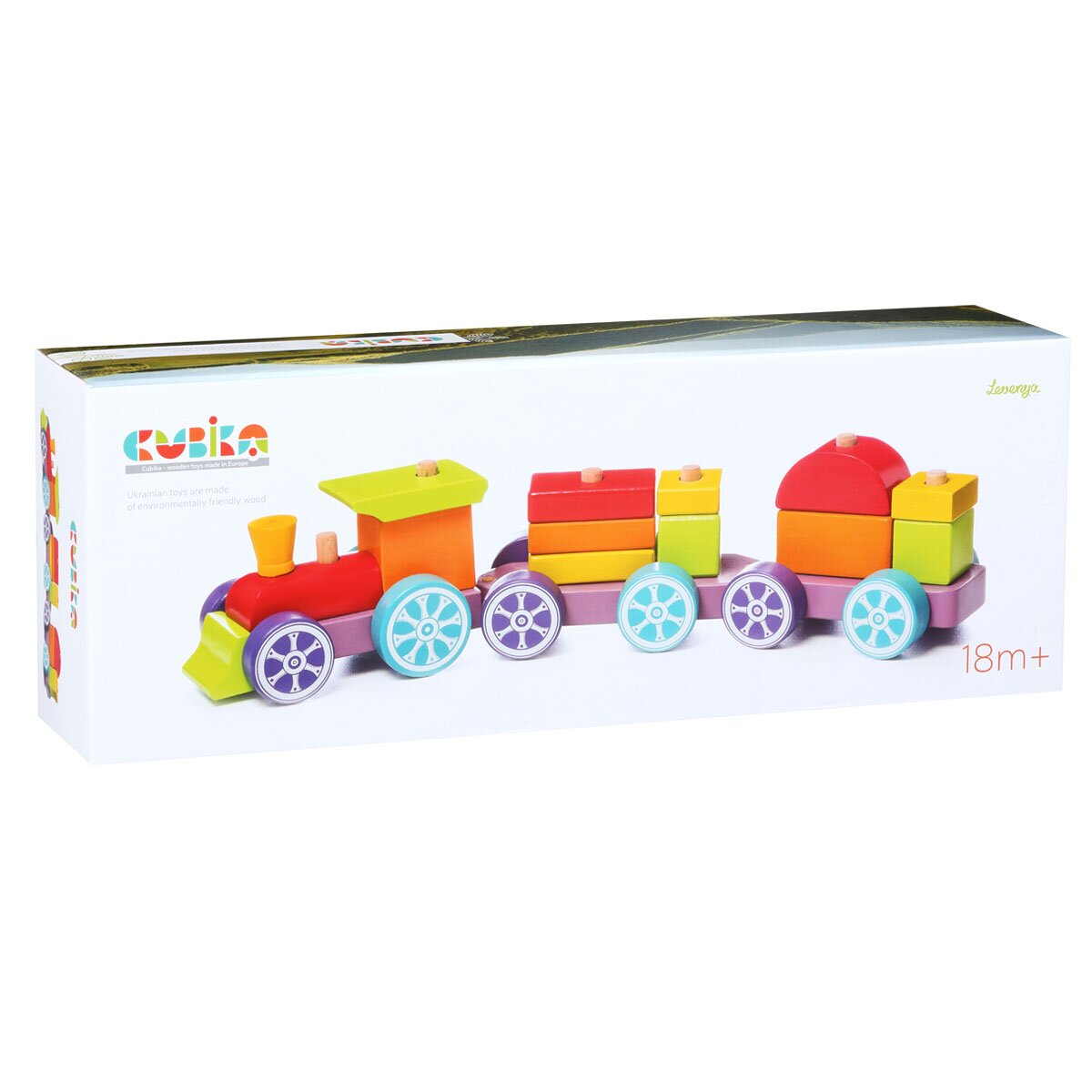Cubika Joc din lemn Tren colorat 15 piese