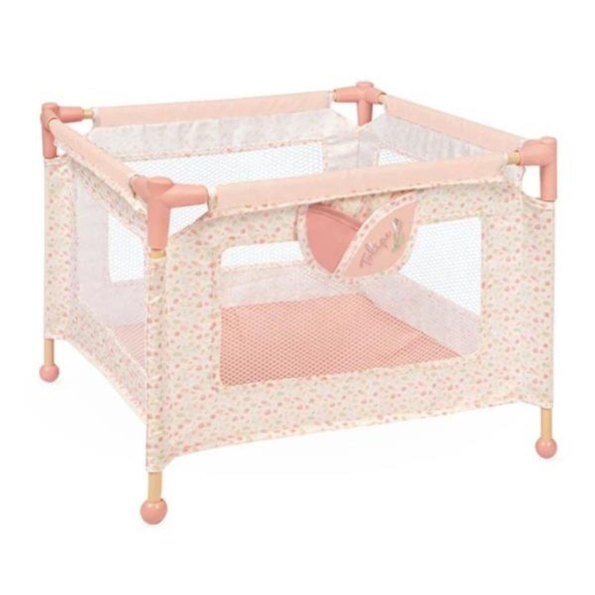 DeCuevas Set 2 in 1 pentru papusi tarc de joaca si scaun de masa lemn si textil Tulipe Roz