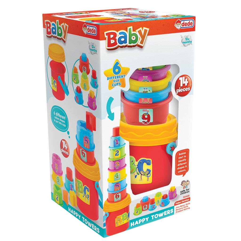 DEDE Jucarie de sortare si stivuire Happy Towers 14 piese