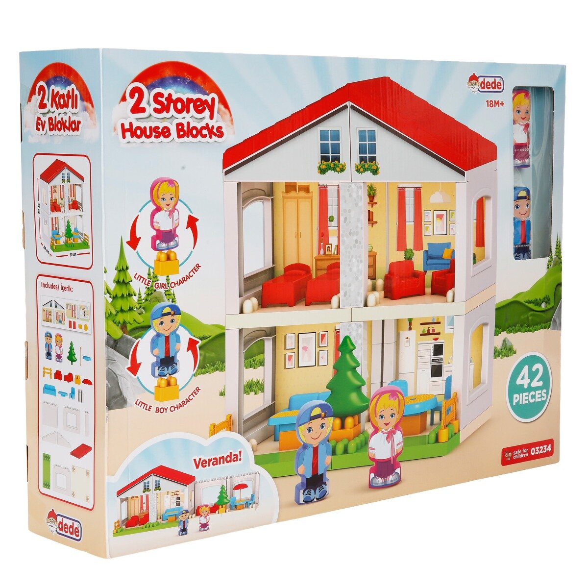 DEDE Set de constructie 2 Storey House Blocks 42 piese