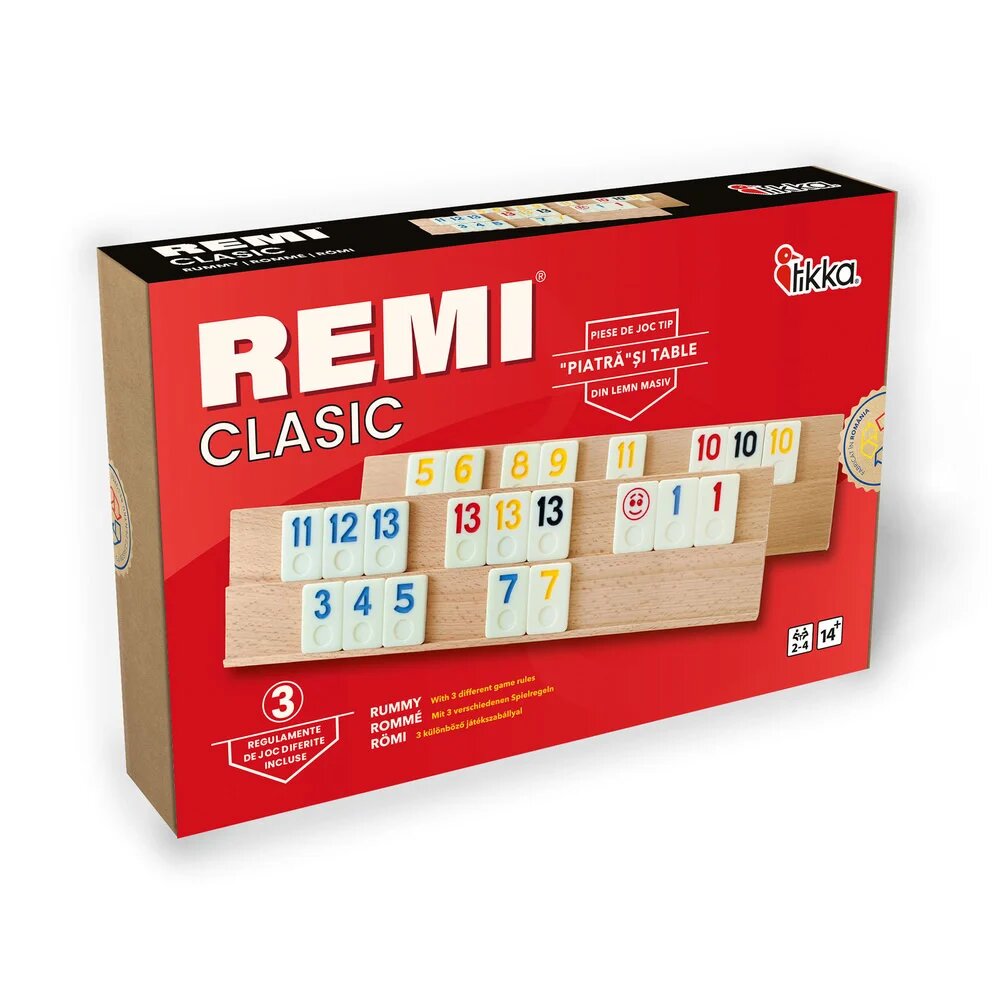 Deico Games Joc Remi clasic cu piese tip piatra si tabla lemn masiv Tikka