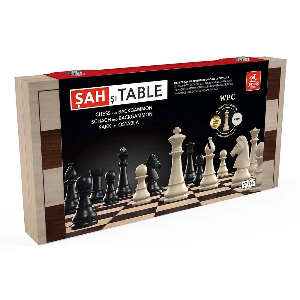 Deico Games Joc sah si table Deluxe cutie lemn dimensiuni oficiale de concurs rege 8.75 cm