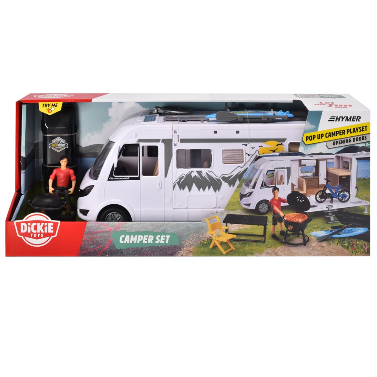 Dickie Toys Rulota cu figurina si accesorii Camper Hymer Camping Van Class B