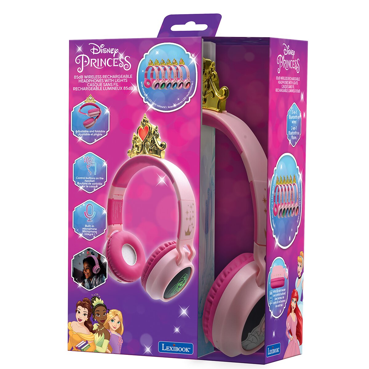Disney Princess Casti audio pliabile cu fir si Bluetooth Lexibook 3D