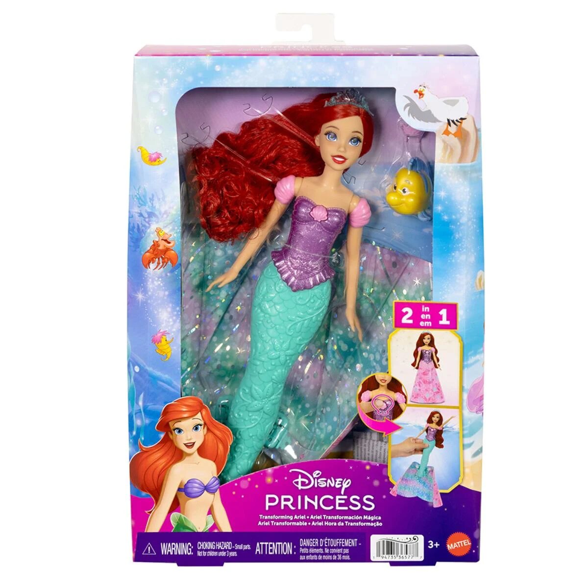 Disney Princess Papusa Ariel transformabila din printesa in sirena JLK19