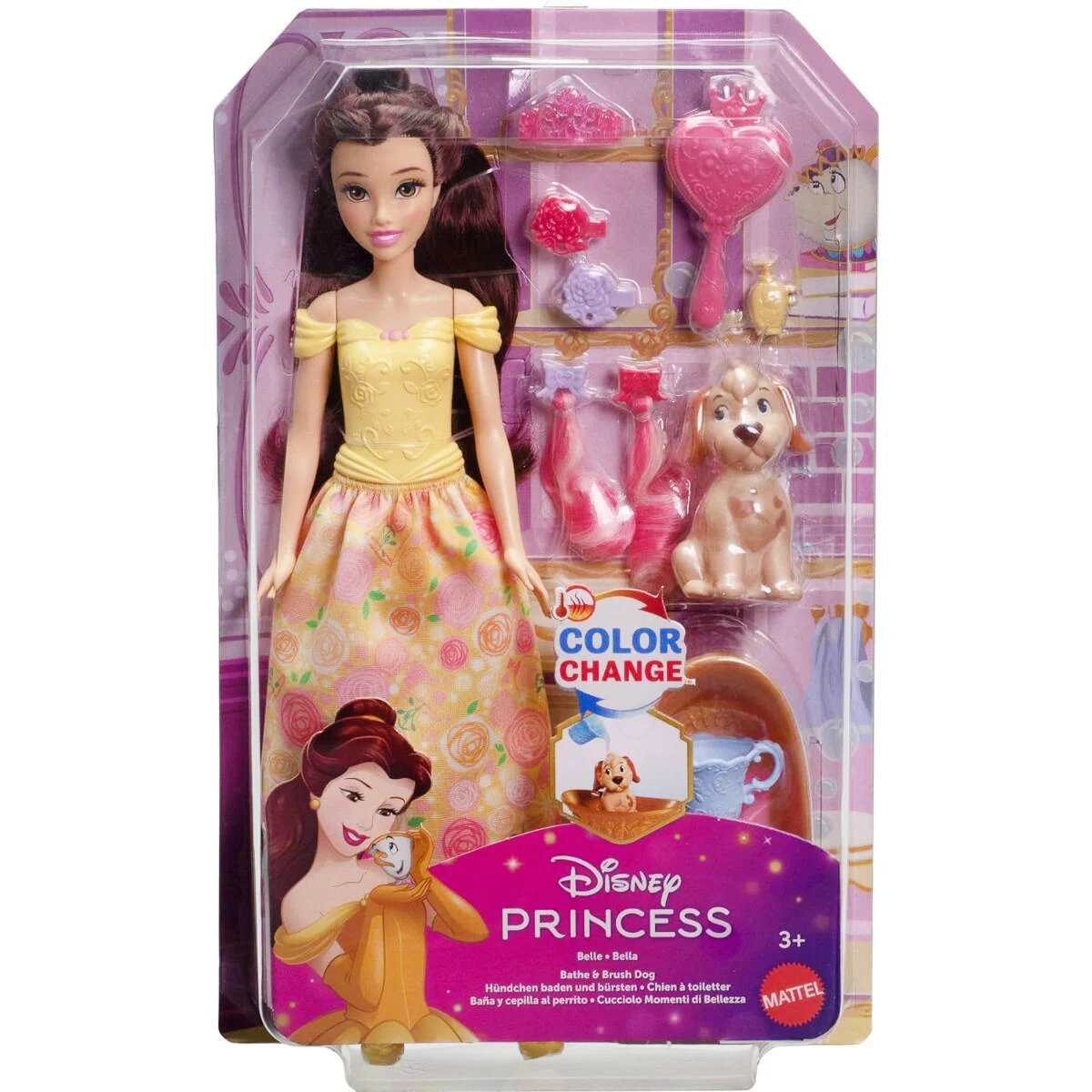 Disney Princess Papusa Colour Changing Bella Bathe & Brush Dog JFC42