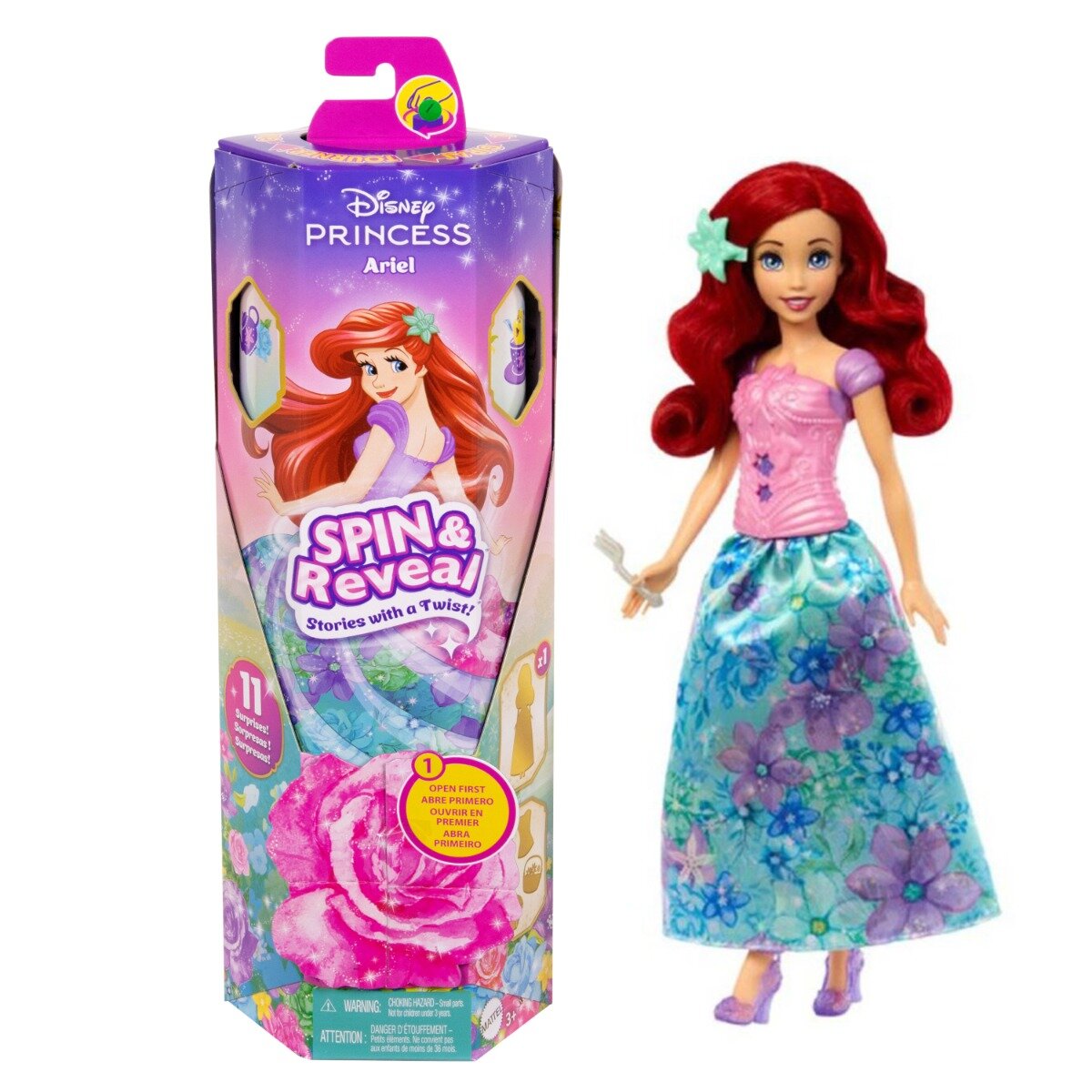 Disney Princess Papusa cu accesorii surpriza Spin And Reveal Ariel HTV88