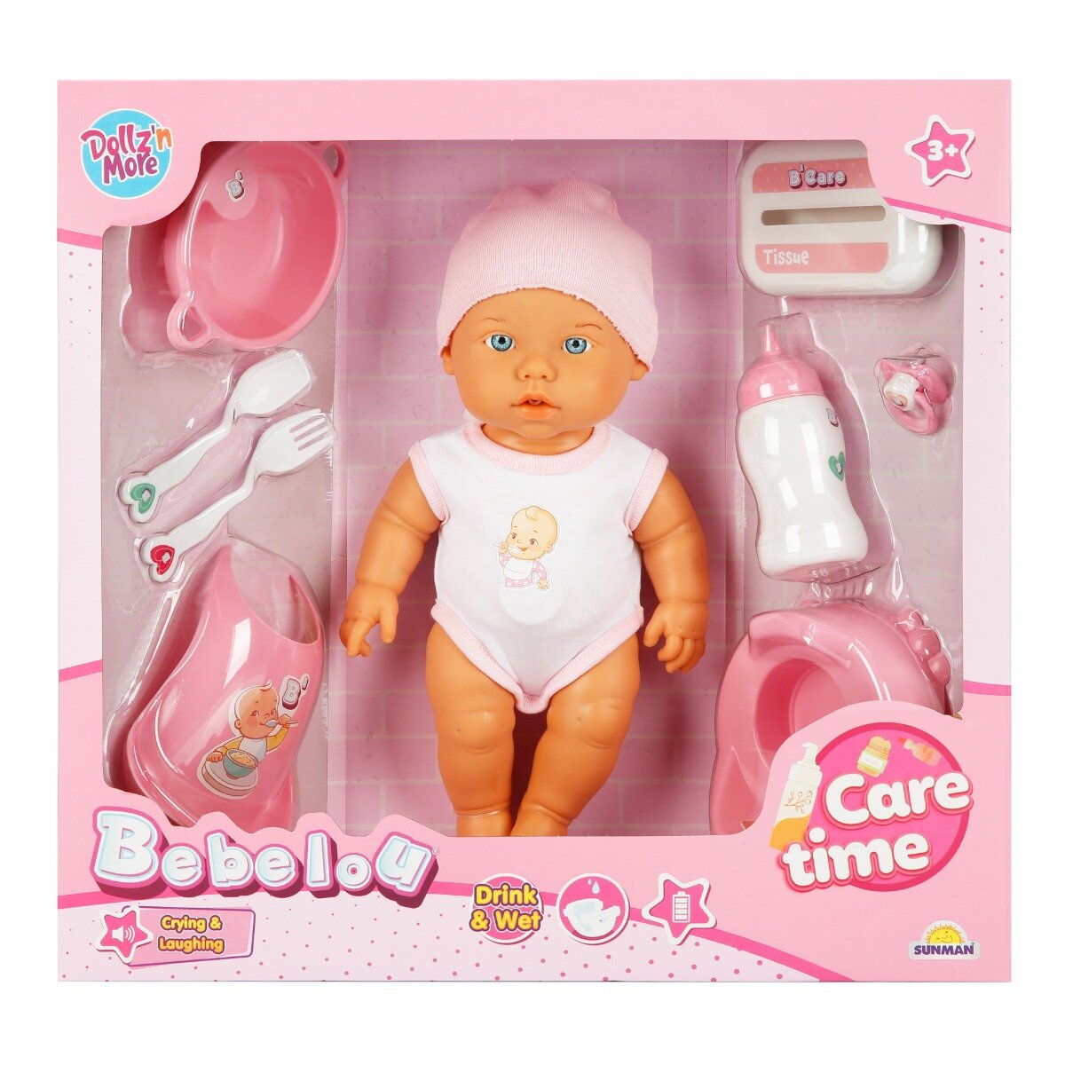 Dollz'n More Papusa bebelus Bebelou Dollz n More Ai grija de mine 32 cm Roz