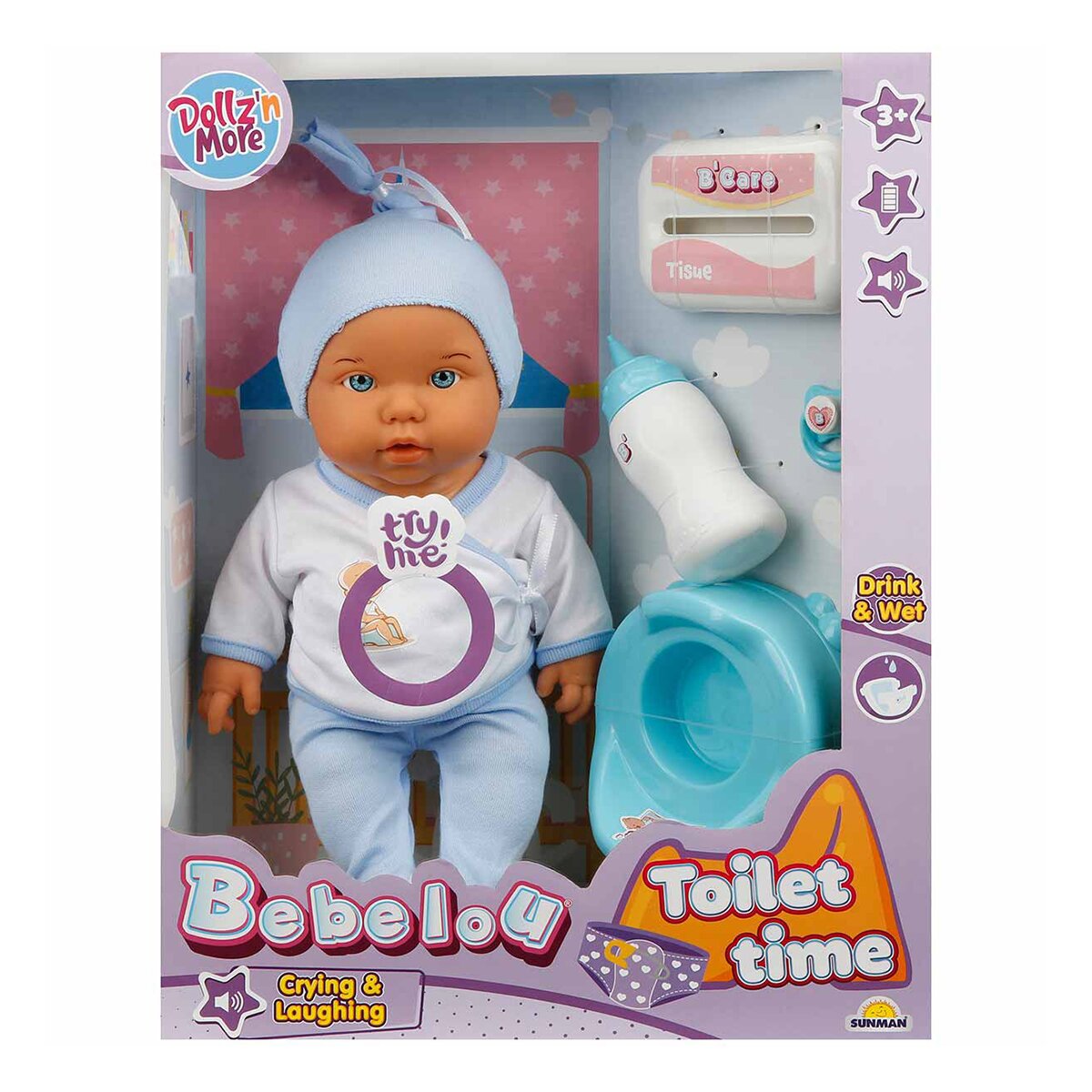 Dollz'n More Papusa bebelus Bebelou Dollz n More Toilet Time 35 cm albastru