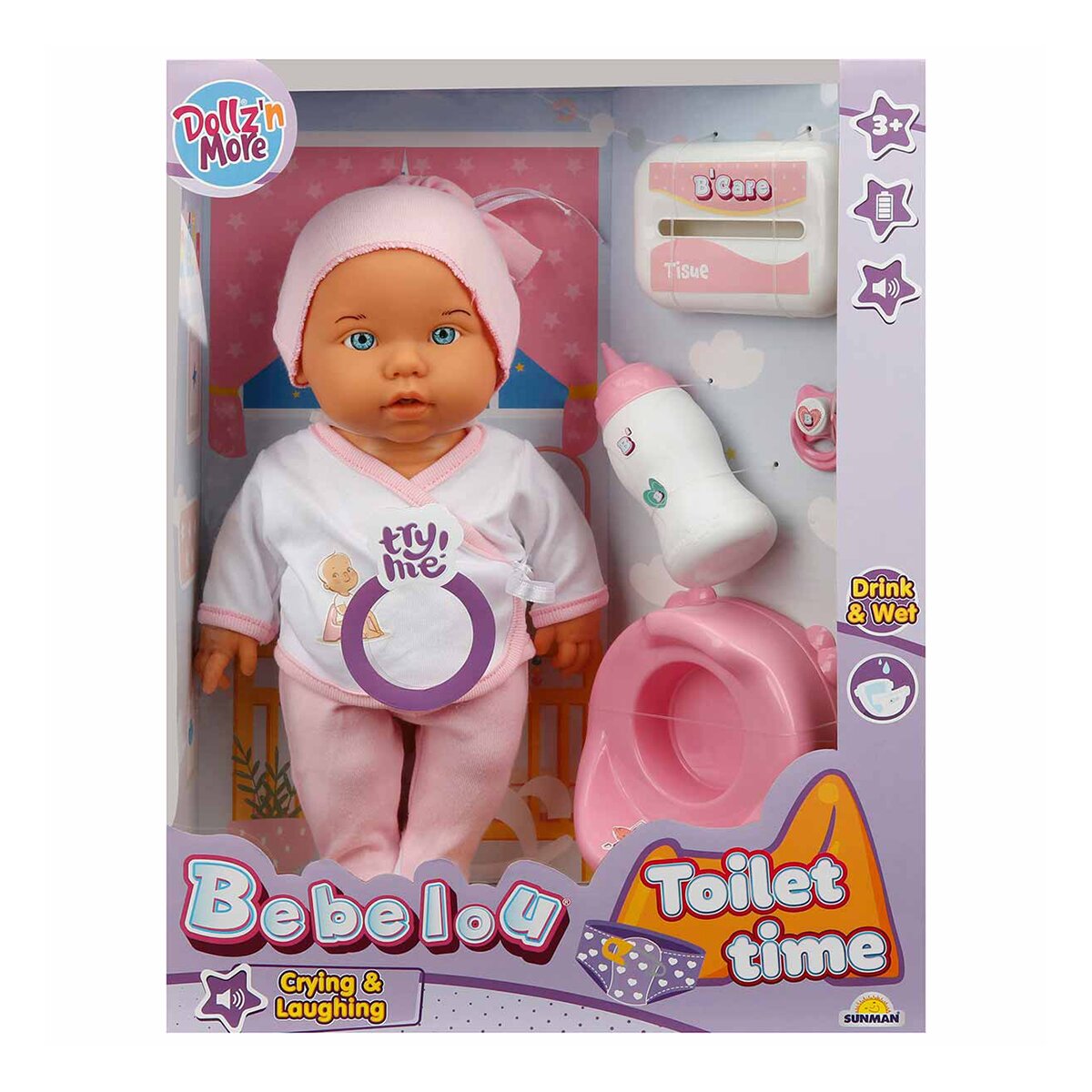 Dollz'n More Papusa bebelus Bebelou Dollz n More Toilet Time 35 cm roz